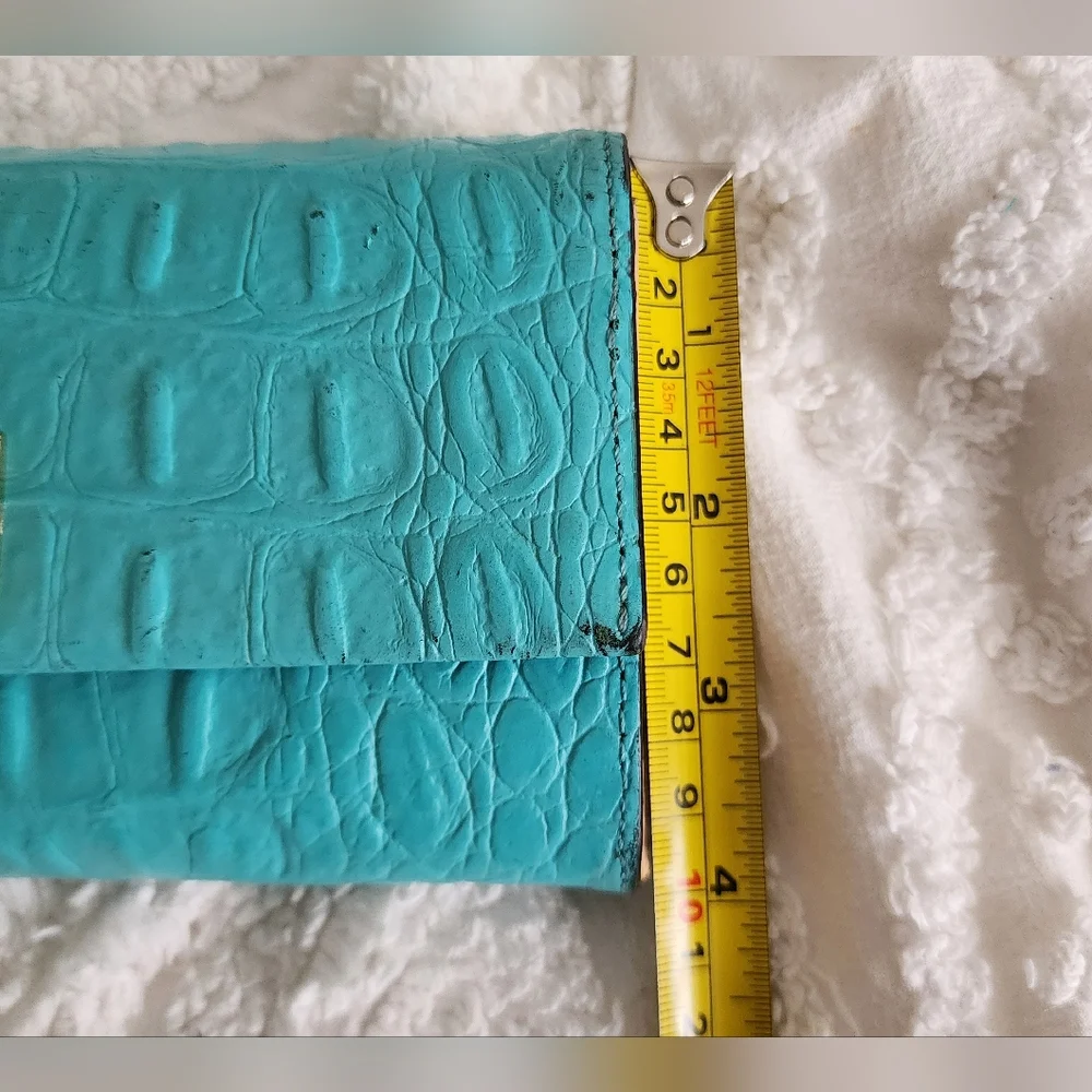 Kate Spade Accordian Flap Leather Wallet Croc Embossed Teal Preppy Chic